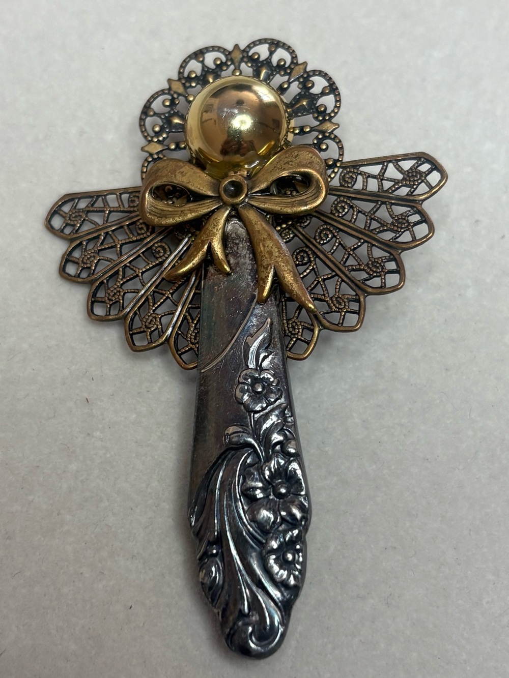 Mixed Metal Silverware Angel Brooch Pin